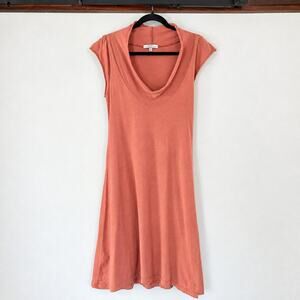 Prairie Underground Falconet Dress XS Coral Organic Cotton Cowl Neck Made USA